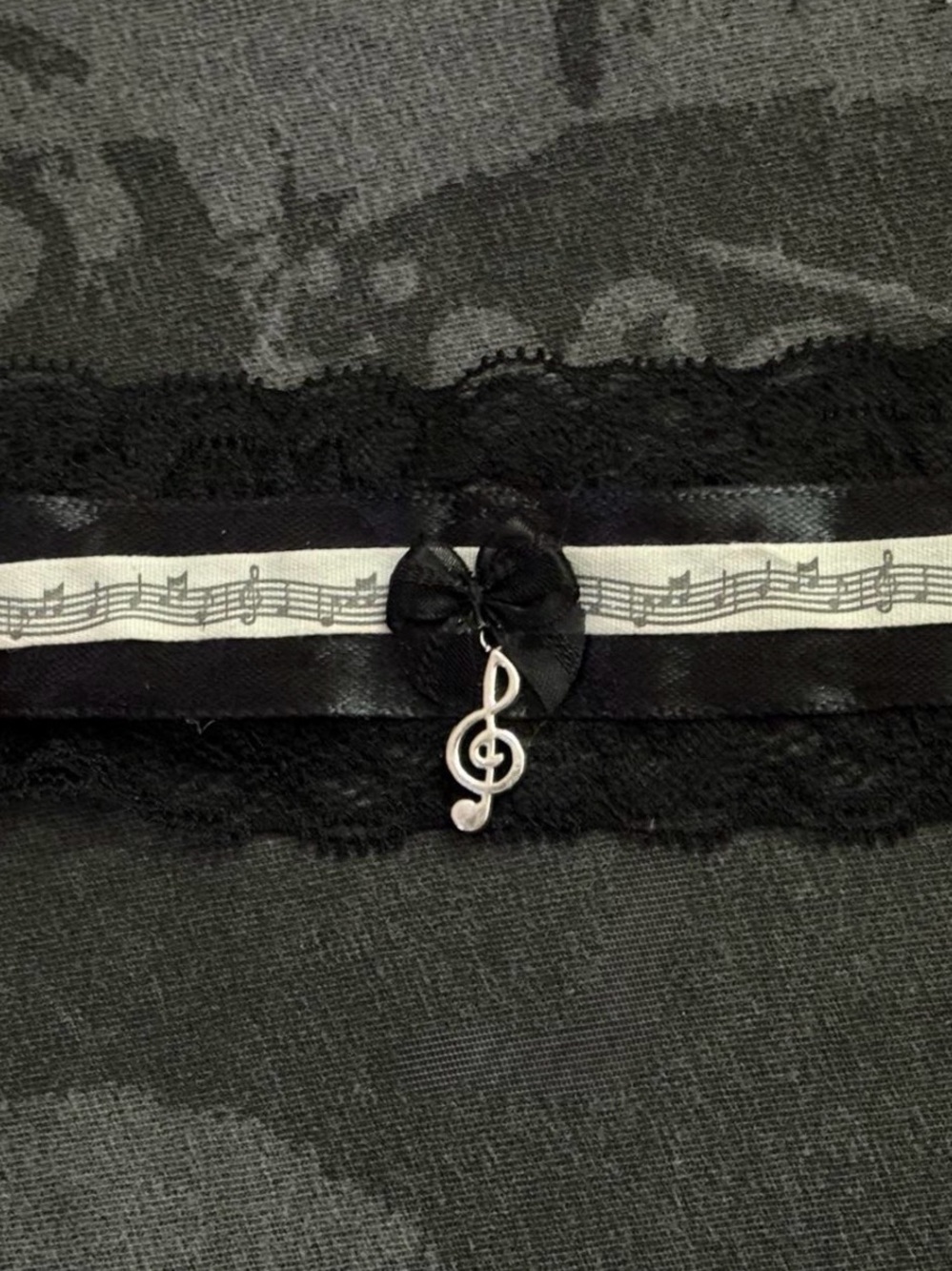 Black Lace Music Note Bracelet Necklace